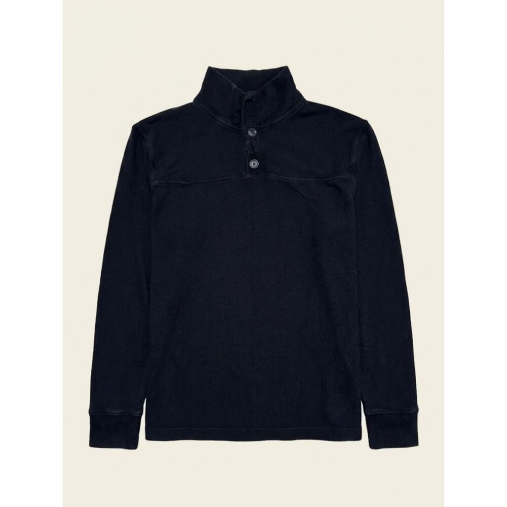 Gap Mock Neck Pullover Mens L Black Classic Fit Button Placket Knit Top